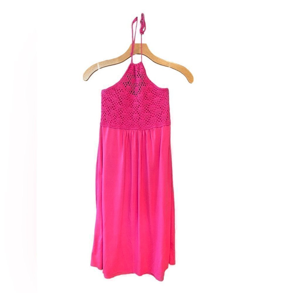 Jams World Hula Moon Sz S Hot Pink Sexy Crochet Halter Short Mini Dress
